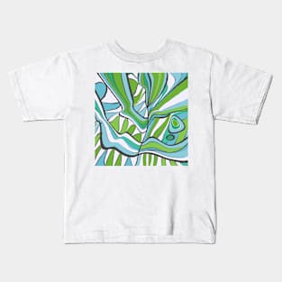 Mazipoodles Psychedelic Water Leaves Expressionism Blue Green Kids T-Shirt